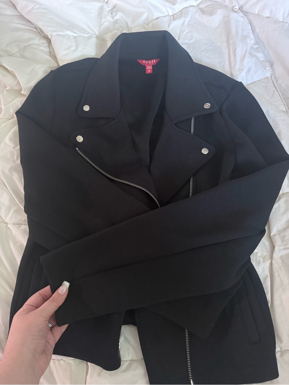 GUESS Black Women's Moto-Style Jacket with Silver Hardware